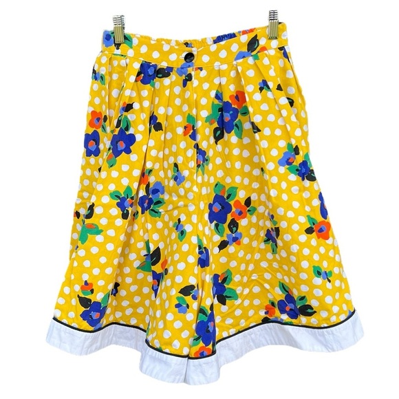 VTG Wide-Leg Culotte Shorts Bright Yellow Floral Polka Dot Howard Wolf USA Sz 12 - Picture 1 of 10